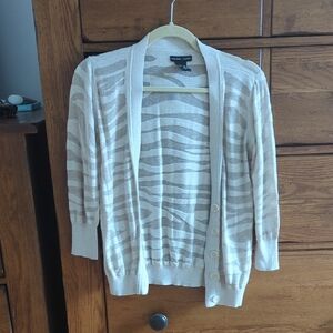 New York & Company Cream Zebra Cardigan